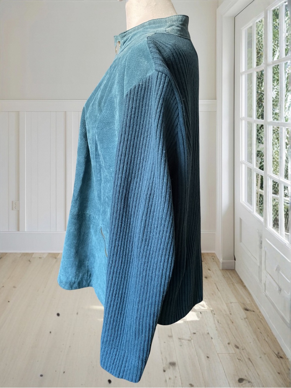 LIVE A LITTLE Women's Teal Suede Leather Ribbed Knit Grommet Jacket Sweater 2X - Picture 8 of 15